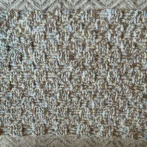 Handmade crochet baby blanket (blue/brown/white basket weave)